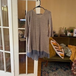 ANTHROPOLOGIE A'REVE MIDI KNIT DRESS VINTAGE VIBES CHIFFON BACK SIZE MEDIUM